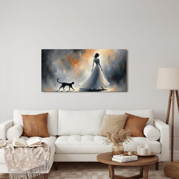 Quadro su tela – Sagoma di donna con gatto
