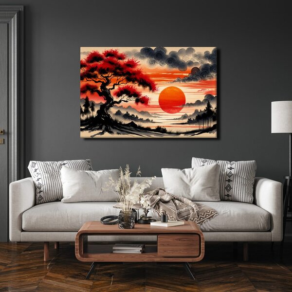 Quadro su tela – Albero della vita al tramonto del sole