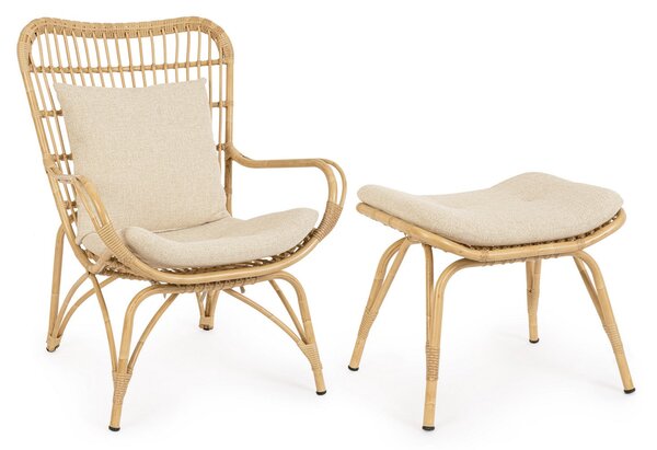 Poltrona con Poggiapiedi da Giardino A 76x84x102.5 cm in Alluminio Maela Natural