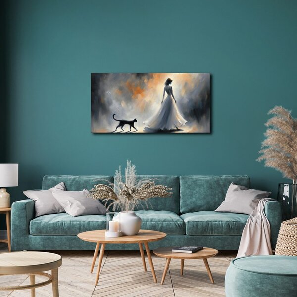 Quadro su tela – Sagoma di donna con gatto