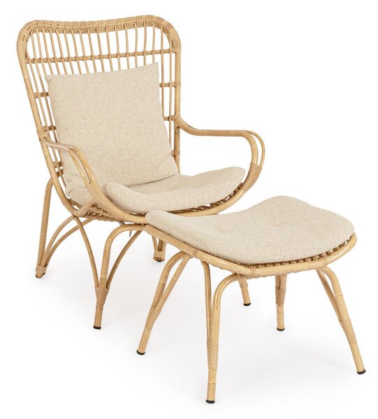 Poltrona con Poggiapiedi da Giardino A 76x84x102.5 cm in Alluminio Maela Natural