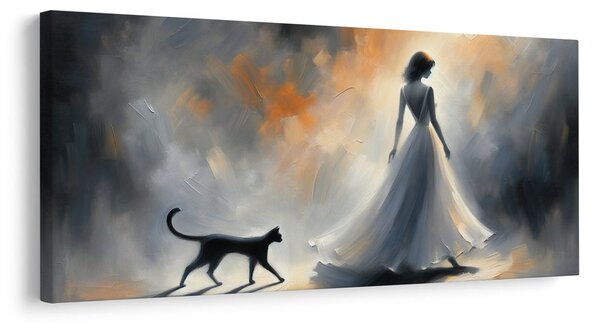 Quadro su tela – Sagoma di donna con gatto