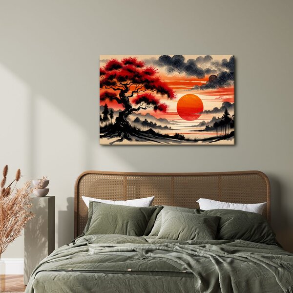 Quadro su tela – Albero della vita al tramonto del sole