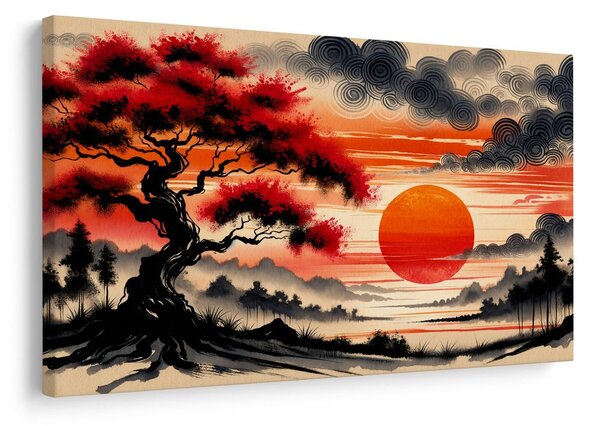 Quadro su tela – Albero della vita al tramonto del sole