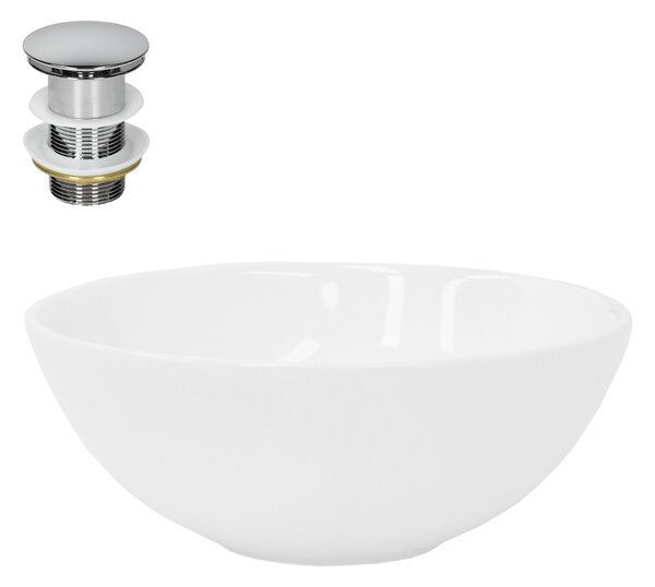 Lavabo LuxeBath Lavabo da appoggio rotondo, Ø 28x11,6 cm, bianco, in Vetroceramica, incl. set di scarico senza troppopieno