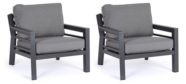 Set 2 Poltrone con Cuscini da Giardino 80x85x88 cm in Alluminio Hendrix Antracite