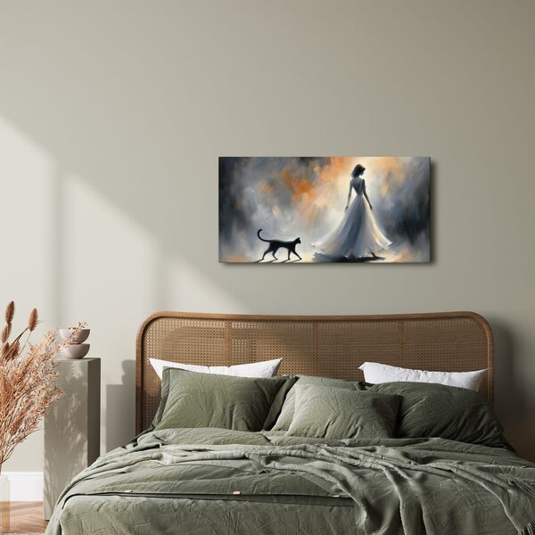Quadro su tela – Sagoma di donna con gatto