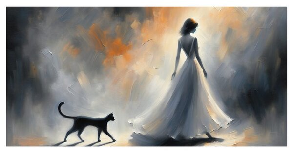 Quadro su tela – Sagoma di donna con gatto