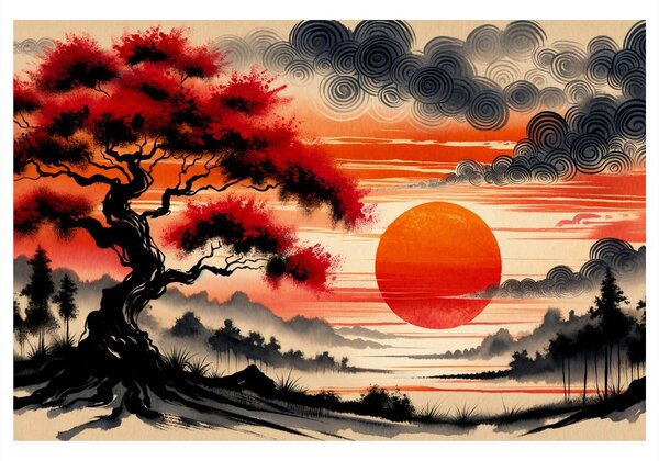 Quadro su tela – Albero della vita al tramonto del sole