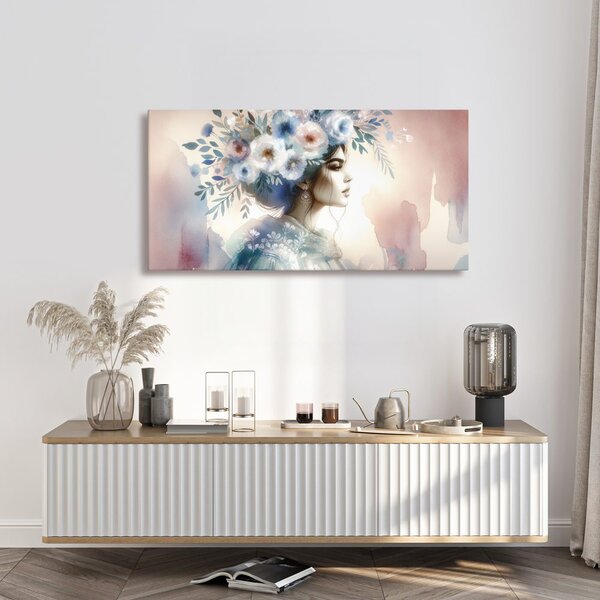 Quadro su tela – Donna con corona di fiori