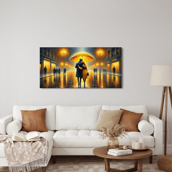 Quadro su tela – Coppia nella notte piovosa