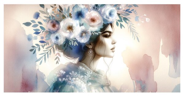 Quadro su tela – Donna con corona di fiori