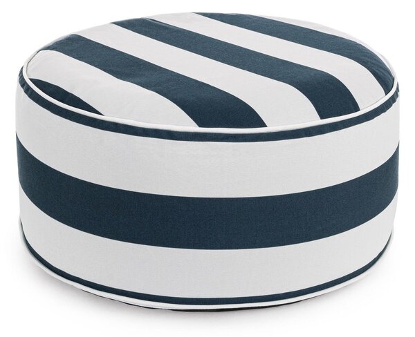Pouf Gonfiabile da Giardino Ø53x23 cm in Poliestere Righe Bianco-Blu