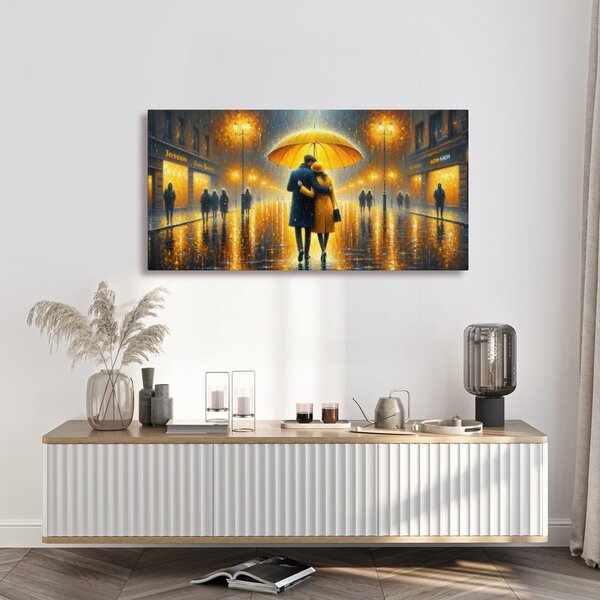 Quadro su tela – Coppia nella notte piovosa