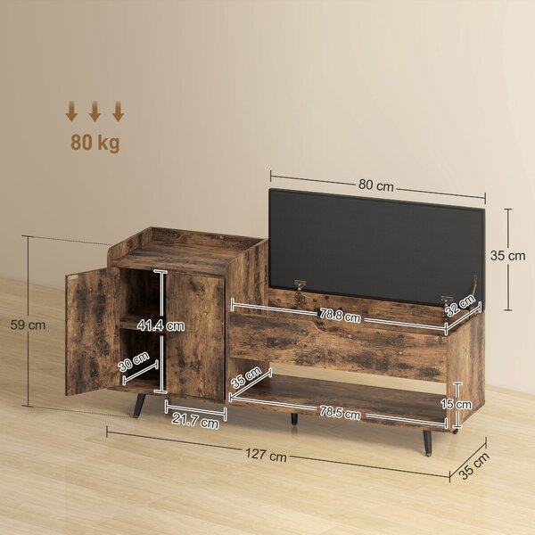 HOMCOM Panca portascarpe industriale con sedile imbottito, scomparto nascosto ripiani e ante, 127x35x59 cm, Marrone Rustico | Aosom Italy
