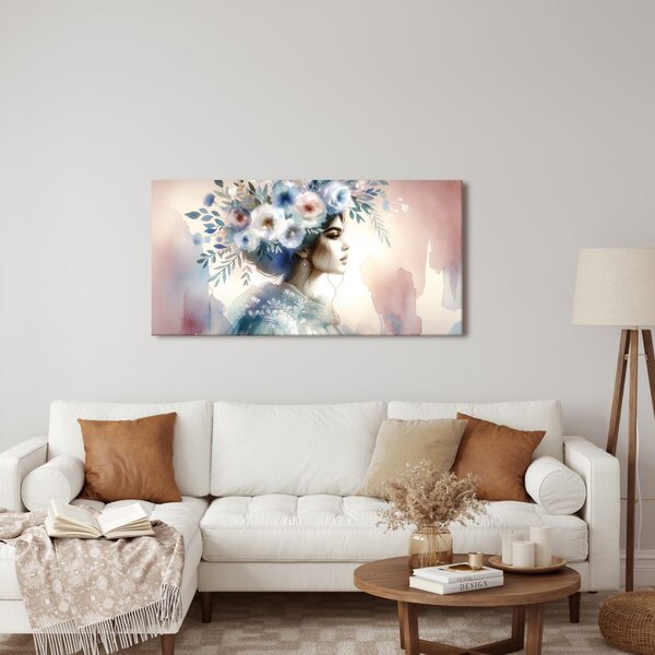Quadro su tela – Donna con corona di fiori