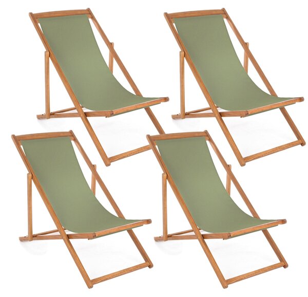 Set 4 Sedie Sdraio Reclinabile Pieghevole 60x106x88 cm in Legno Relax Noemi Muschio