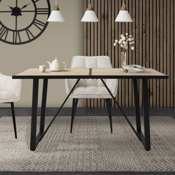 ML-Design tavolo da pranzo per 6 persone, look rovere, tavolo da soggiorno industriale con struttura in metallo, scrivania con gambe a vite regolabili in altezza