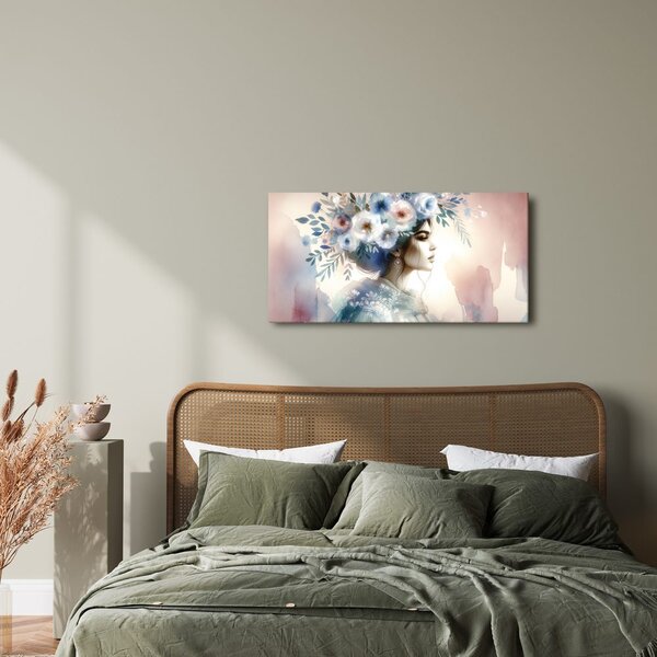 Quadro su tela – Donna con corona di fiori