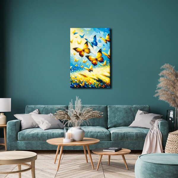 Quadro su tela – Farfalle dorate nel cielo