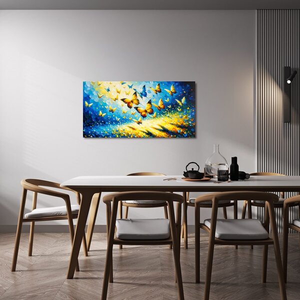 Quadro su tela – Crepuscolo blu e giallo di farfalle
