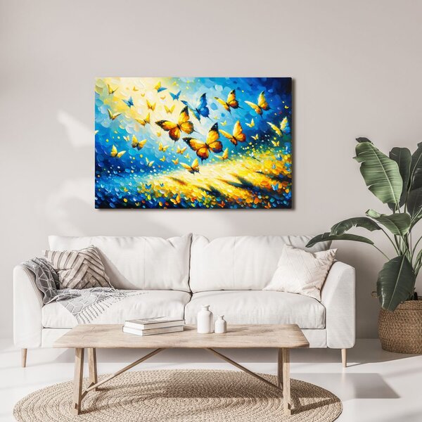 Quadro su tela – Danza delle farfalle in blu