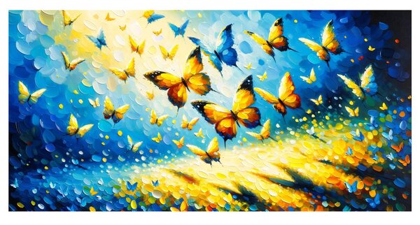 Quadro su tela – Crepuscolo blu e giallo di farfalle