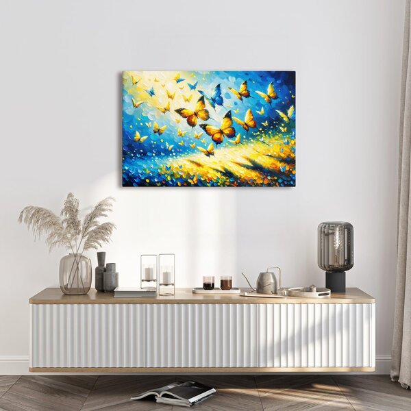 Quadro su tela – Danza delle farfalle in blu