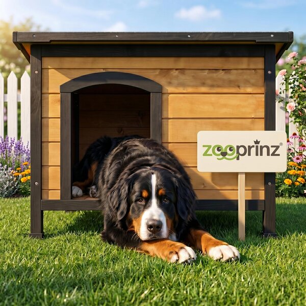 Zooprinz Cuccia per cani Carlo con tetto ribaltabile in bitume, piedini in legno con cappucci in plastica, resistente alle intemperie 79x82x116 cm (LxAxP)