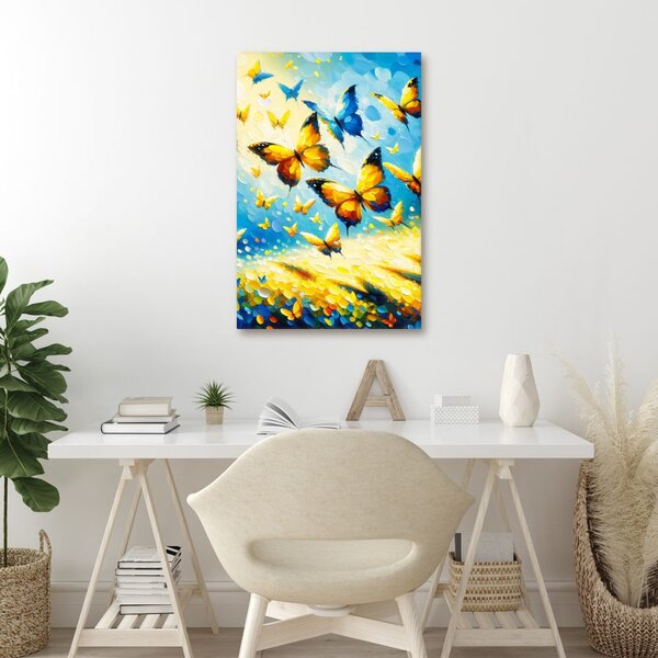 Quadro su tela – Farfalle dorate nel cielo