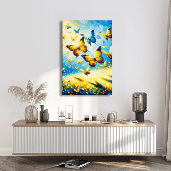 Quadro su tela – Farfalle dorate nel cielo