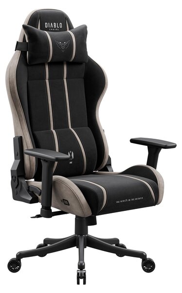Sedia da gaming Diablo Chairs X-One 2.0 in tessuto, sedia da ufficio ergonomica, sedia girevole nera e beige, taglia Small