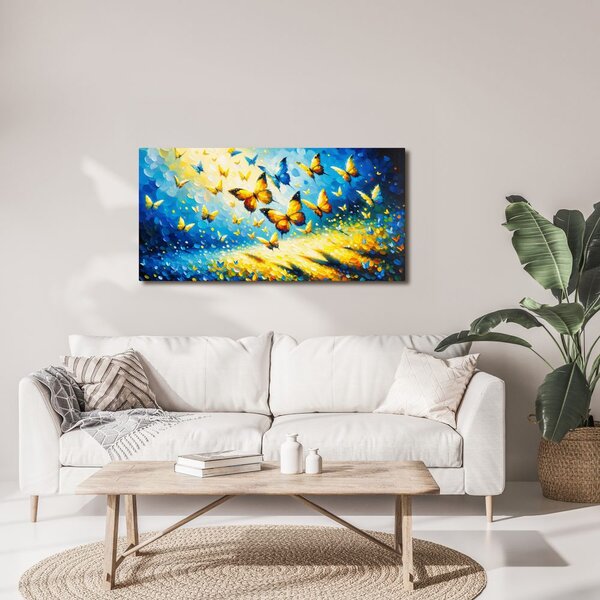 Quadro su tela – Crepuscolo blu e giallo di farfalle