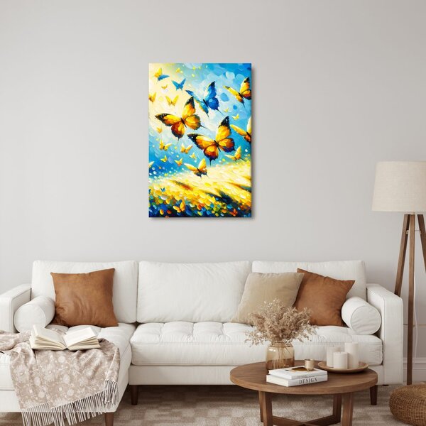 Quadro su tela – Farfalle dorate nel cielo