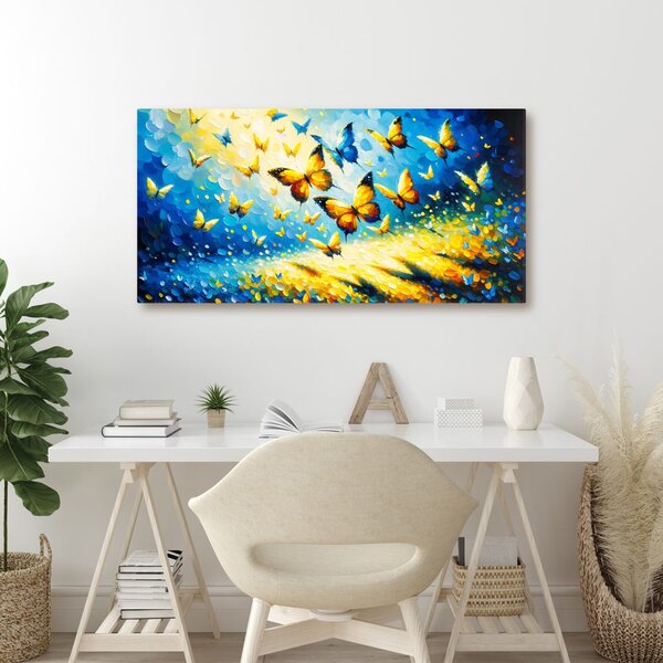 Quadro su tela – Crepuscolo blu e giallo di farfalle