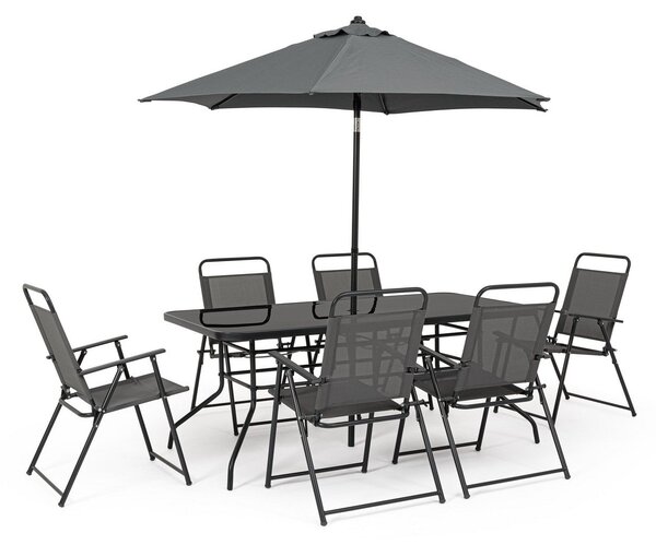 Set da Giardino con Tavolo Ombrellone e 6 Sedie in Acciaio Pompei Antracite
