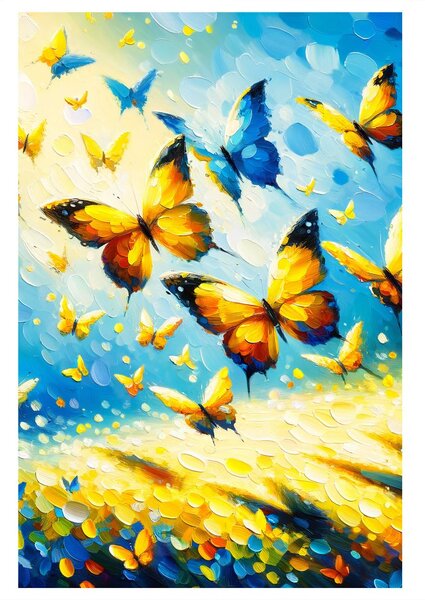 Quadro su tela – Farfalle dorate nel cielo
