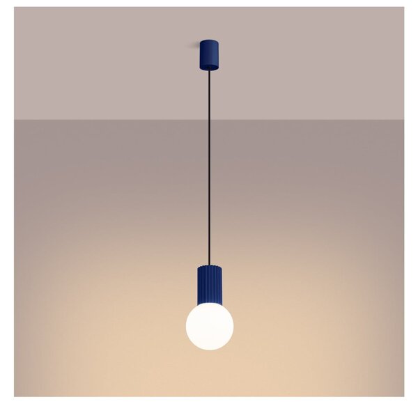 Lampadario blu scuro con paralume in vetro ø 12 cm Orbital – Sollux