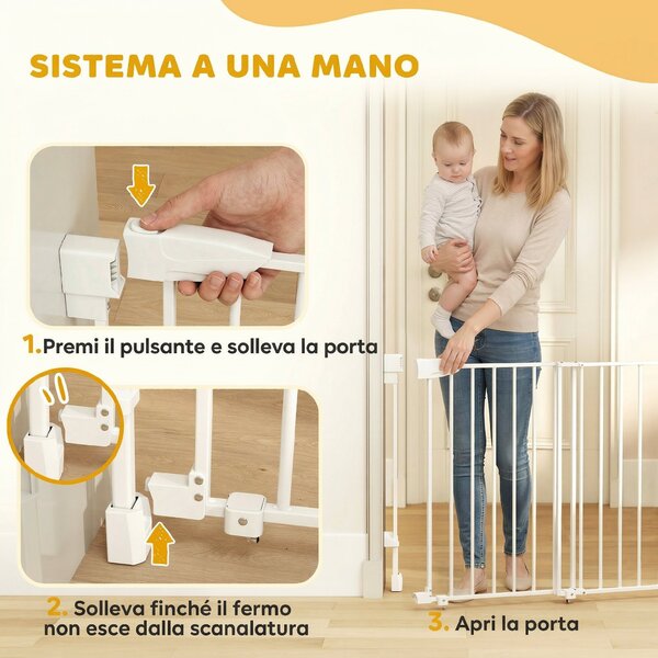 PawHut Cancelletto di Sicurezza per Cani, 74.5-111.5x74.5 cm, Scale, Chiusura Automatica, Apertura con Una Mano, Bianco | Aosom Italy