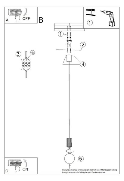 Lampadario blu scuro con paralume in vetro ø 12 cm Orbital – Sollux
