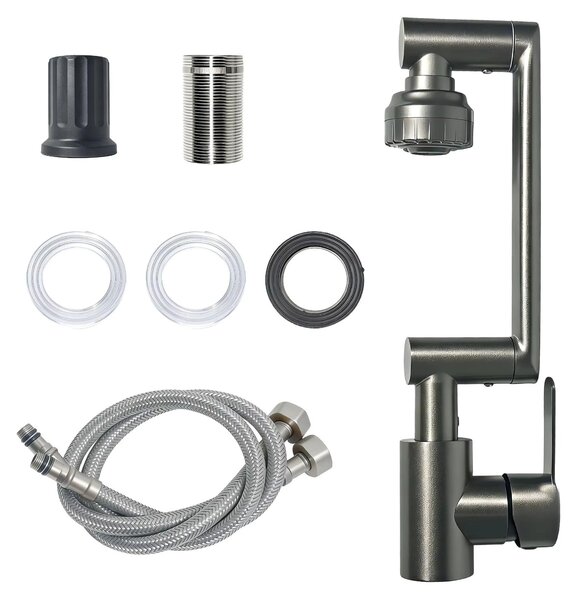 Miscelatore da cucina estraibile - Comando monocomando - Acciaio inossidabile 304 - Installazione monoblocco sul piano di lavoro - Acqua calda e fredda - Nero