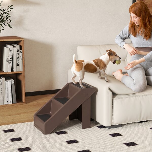 PawHut Scaletta per Cani e Gatti con 3 Scalini Antiscivolo per Letti Alti e Divani, 50x30.5x36.5 cm, Marrone | Aosom Italy