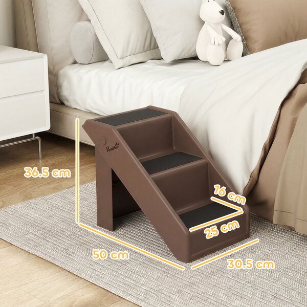 PawHut Scaletta per Cani e Gatti con 3 Scalini Antiscivolo per Letti Alti e Divani, 50x30.5x36.5 cm, Marrone | Aosom Italy