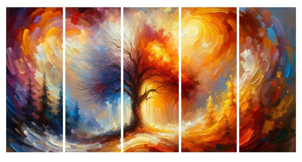 Quadri 5 pezzi – Albero della vita in fuoco