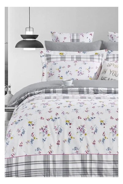 Biancheria da letto bianca/grigia in cotone renforcé per letto matrimoniale/per letto esteso con lenzuolo incluso/4 pezzi 200x220 cm – Mila Home