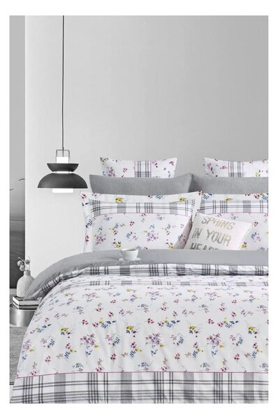 Biancheria da letto bianca/grigia in cotone renforcé per letto matrimoniale/per letto esteso con lenzuolo incluso/4 pezzi 200x220 cm – Mila Home