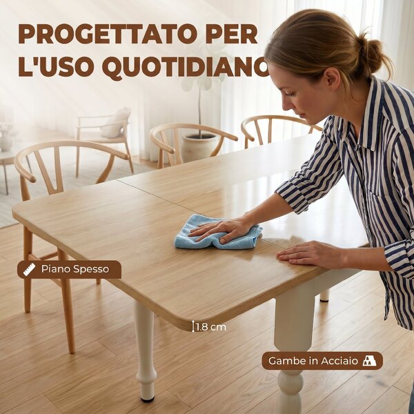 HOMCOM Tavolo Pieghevole 2-6 Persone, Ribalta Effetto Legno, Finitura Naturale | Aosom Italy