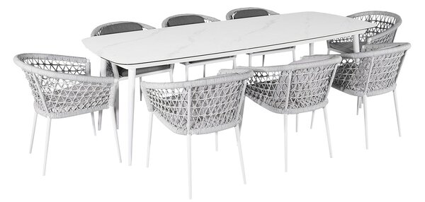Set Tavolo Rettangolo e 8 Sedie da Giardino in Alluminio Muses 240 Bianco