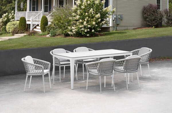 Set Tavolo Rettangolo e 6 Sedie da Giardino in Alluminio Venus Dining 180 Bianco
