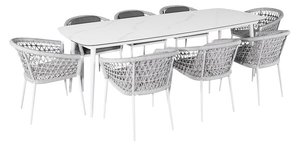 Set Tavolo Rettangolo e 8 Sedie da Giardino in Alluminio Muses 240 Bianco